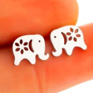 STAINLESS STEEL SILVER ELEPHANT FLOWER DESIGN STUDS☆GREAT FOR KIDS TOO☆NEW